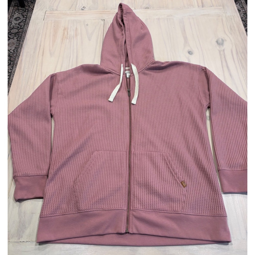 LL Bean Womens Large Mauve Waffle Knit Full Zip Hoodie Thermal Jacket 517785 - Picture 12 of 12
